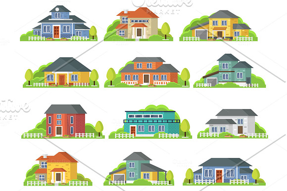 Set of colorful houses and cars in Illustrations - product preview 1