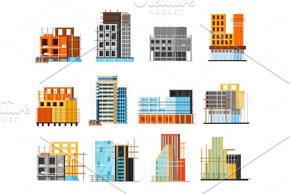 Set of colorful houses and cars in Illustrations - product preview 3