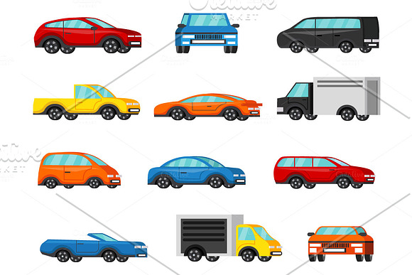 Set of colorful houses and cars in Illustrations - product preview 4