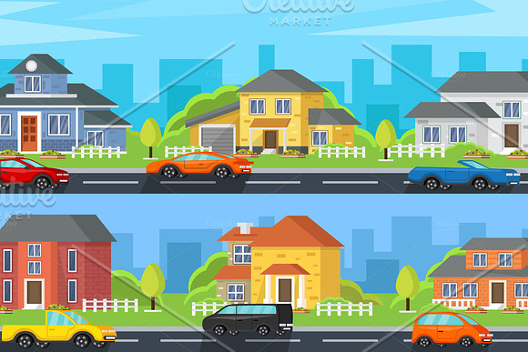 Set of colorful houses and cars in Illustrations - product preview 5