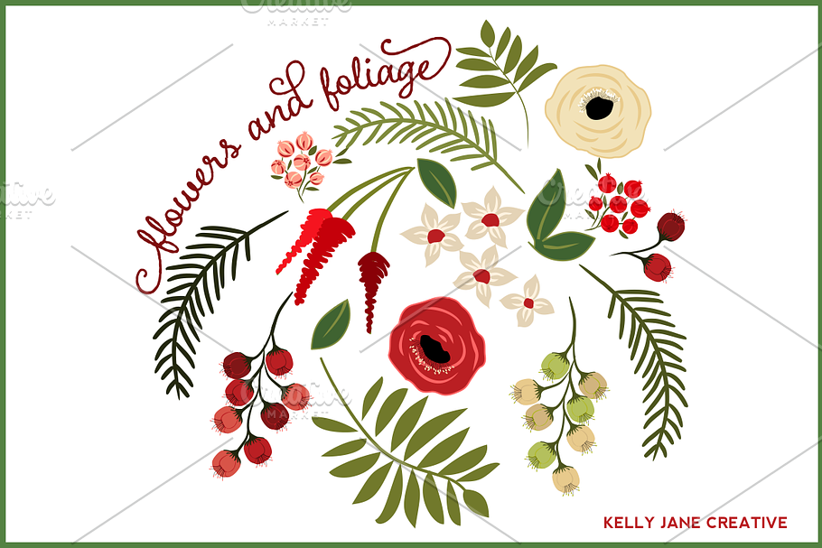Christmas Flowers & Foliage - vector