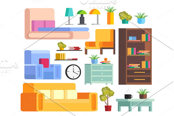 Set of living room furniture in Illustrations - product preview 2