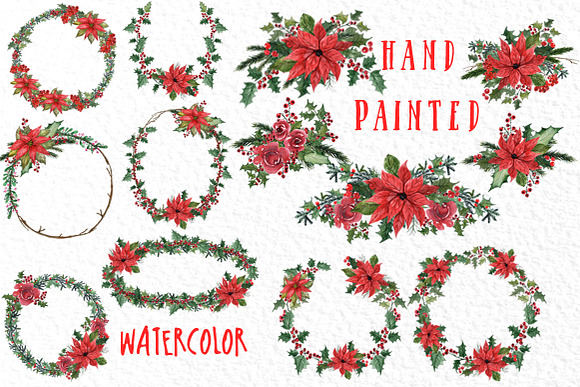 Watercolor Christmas Wreaths Clipart in Illustrations - product preview 1