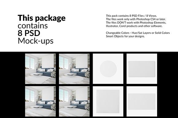 Carpets & Pillows in Living Room Set in Product Mockups - product preview 1