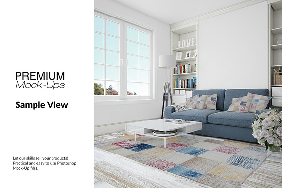 Carpets & Pillows in Living Room Set in Product Mockups - product preview 8
