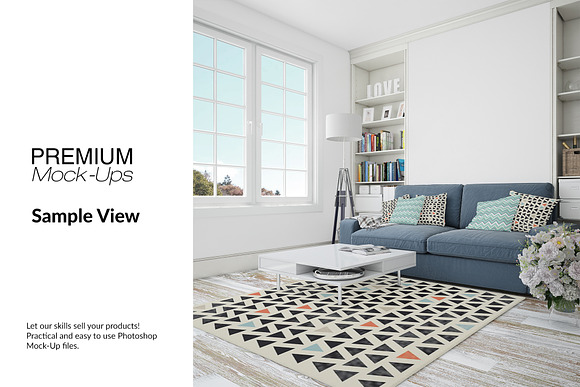 Carpets & Pillows in Living Room Set in Product Mockups - product preview 9