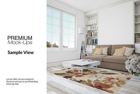 Carpets & Pillows in Living Room Set in Product Mockups - product preview 10