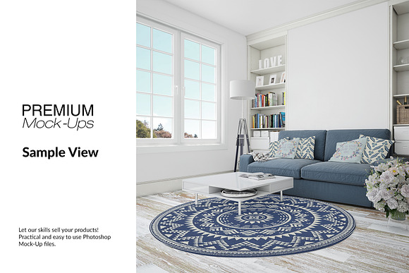 Carpets & Pillows in Living Room Set in Product Mockups - product preview 14