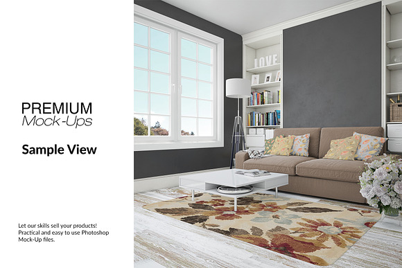 Carpets & Pillows in Living Room Set in Product Mockups - product preview 15