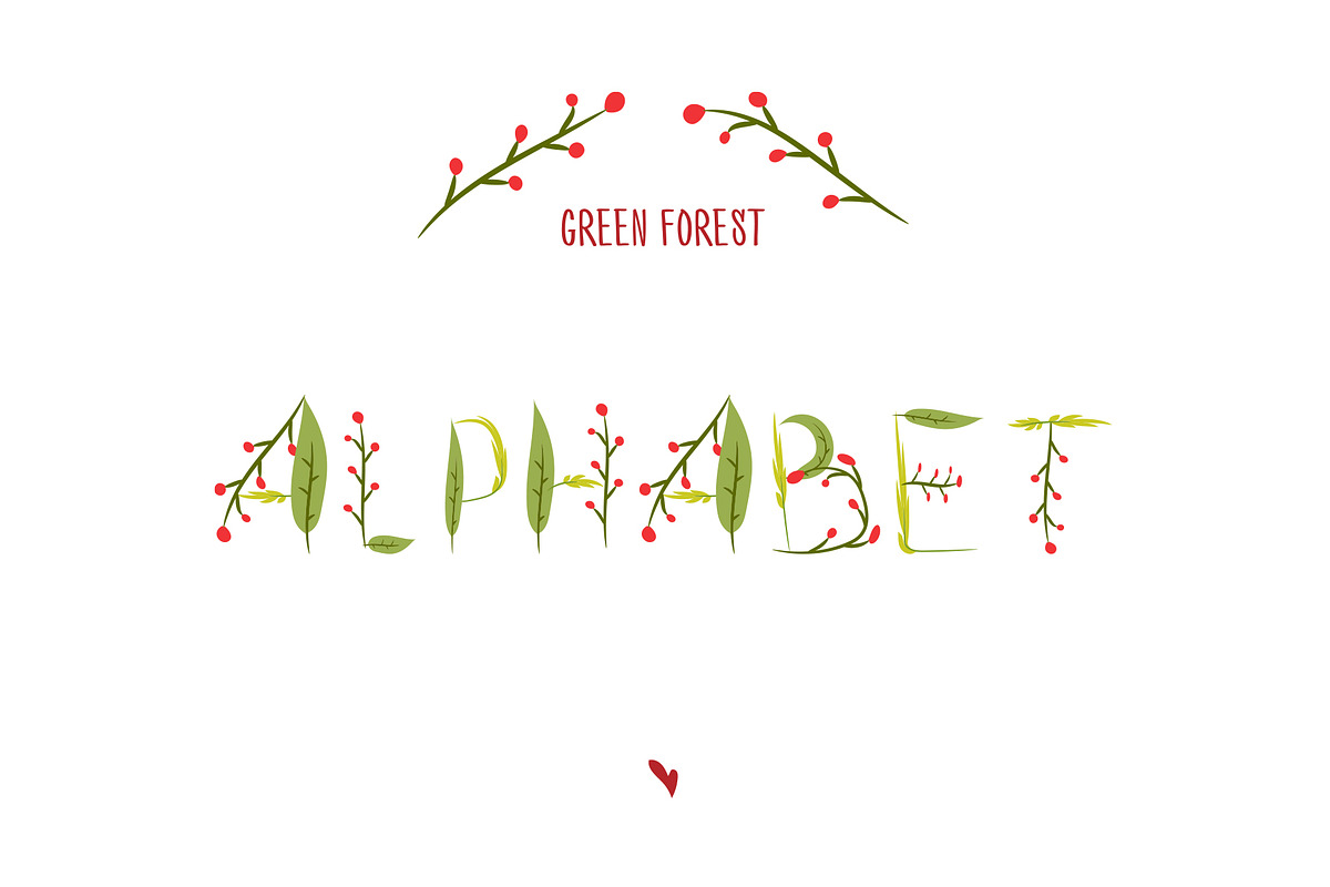 Green forest Alphabet. Vector font in Symbol Fonts - product preview 8