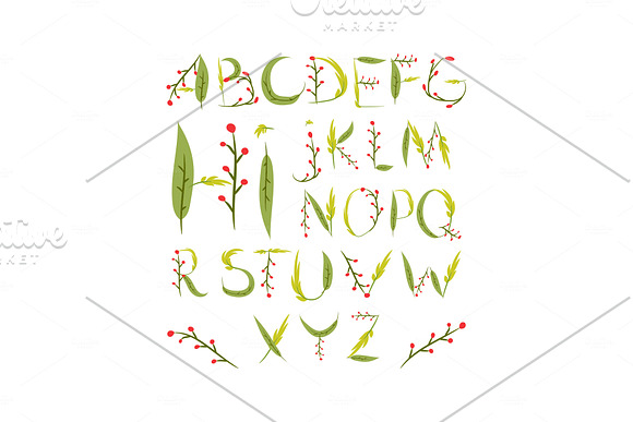 Green forest Alphabet. Vector font in Symbol Fonts - product preview 1