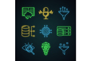 Machine learning neon light icons