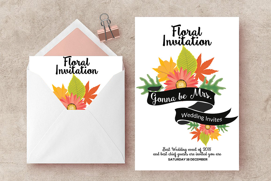 Floral Invitation Card Templates in Wedding Templates - product preview 8