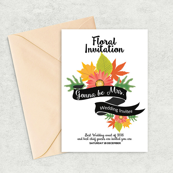 Floral Invitation Card Templates in Wedding Templates - product preview 1