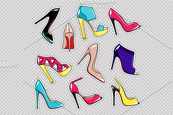 Fashion patch badges with shoes in Illustrations - product preview 1