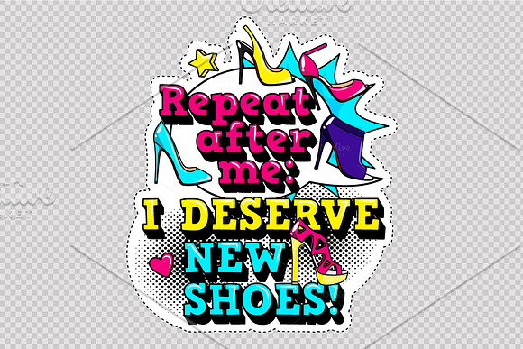 Fashion patch badges with shoes in Illustrations - product preview 3