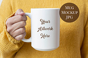 15oz Mug Mockup - Woman holding mug