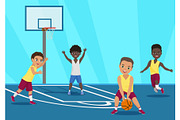 Kids playing basketball in schoool