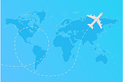World map with airplane