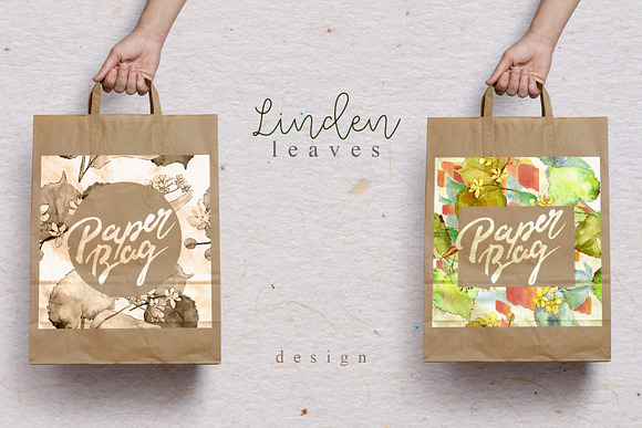 Watercolor linden leaves PNG set in Illustrations - product preview 2