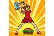 Woman destroys fast food Burger