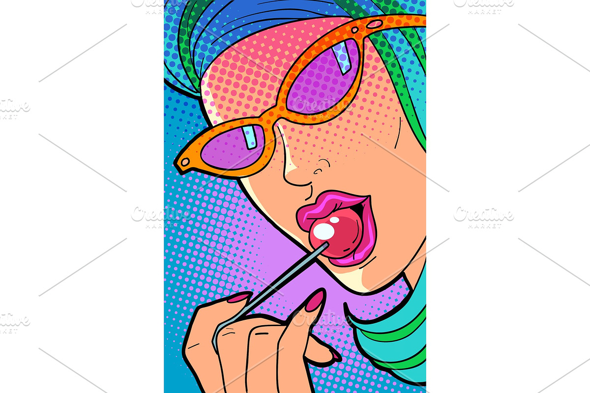 Woman sucking a Lollipop in Illustrations - product preview 8