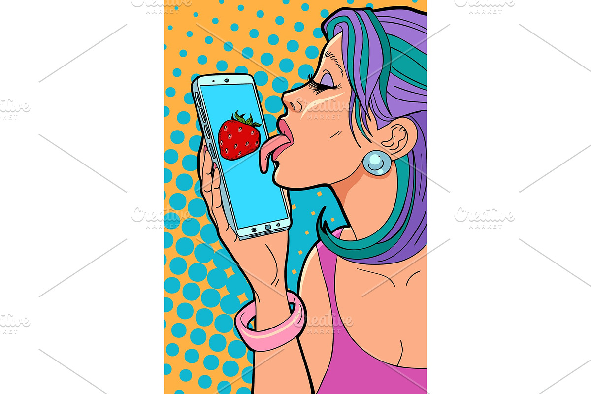 Woman smartphone food purchase in Illustrations - product preview 8