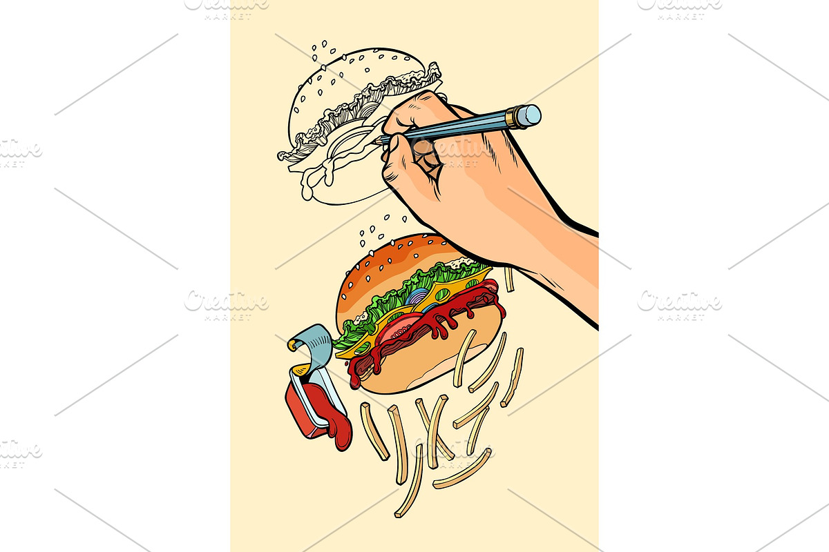 The artist s hand draws a Burger in Illustrations - product preview 8