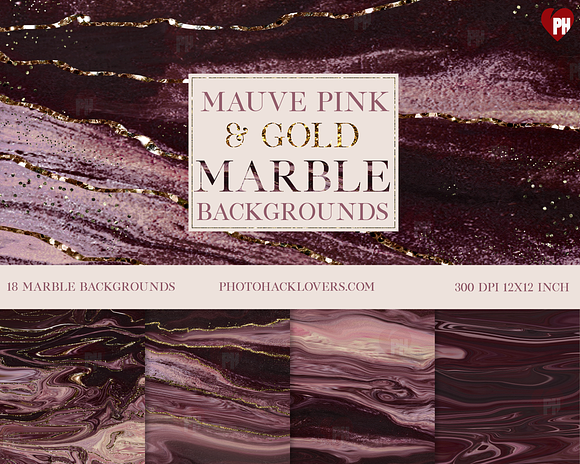 Mauve Pink n Gold Marble backgrounds in Textures - product preview 9