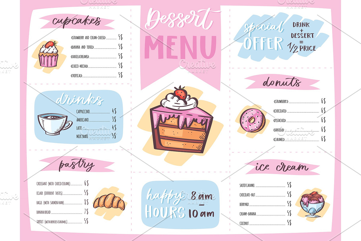 Menu dessert vector cafe design in Illustrations - product preview 8