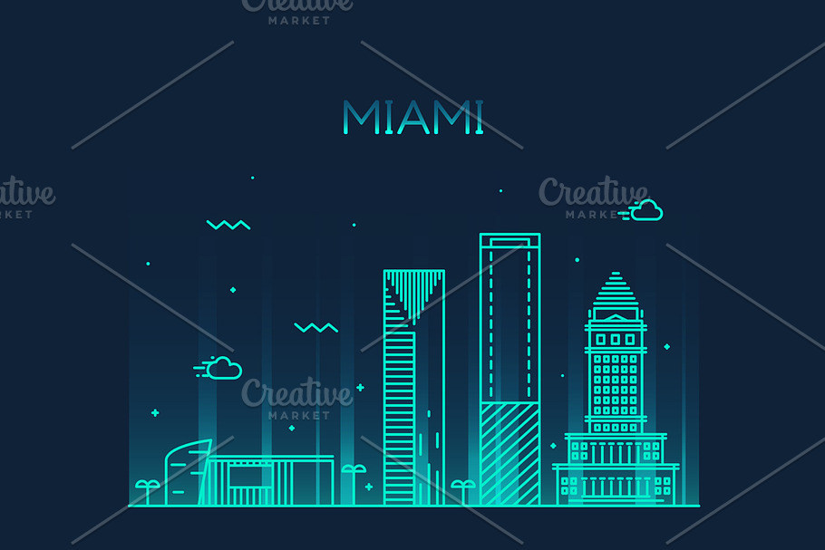 Miami skyline in Illustrations - product preview 8