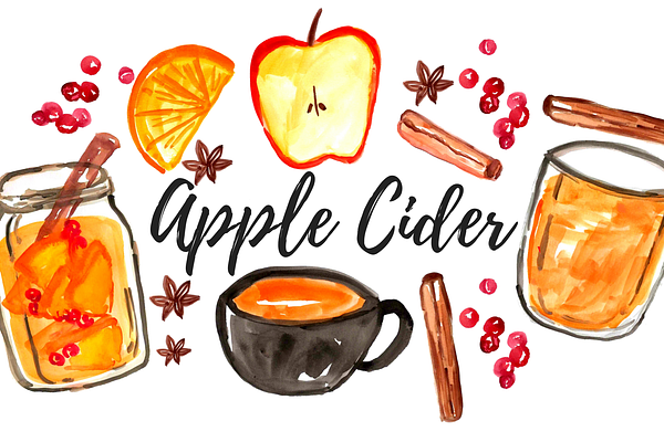 Watercolor Fall Apple Cider Clipart