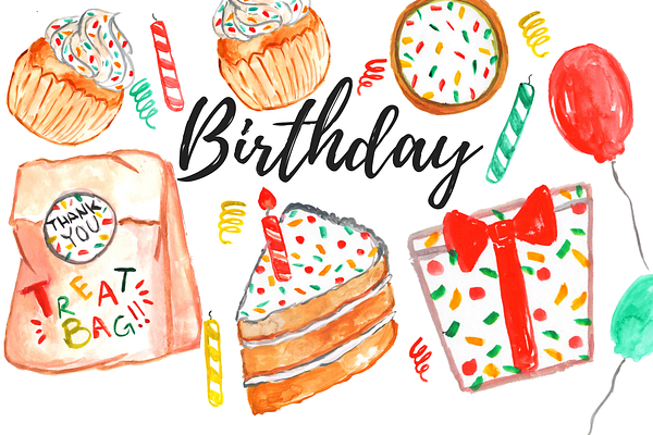 Watercolor Birthday Party clipart