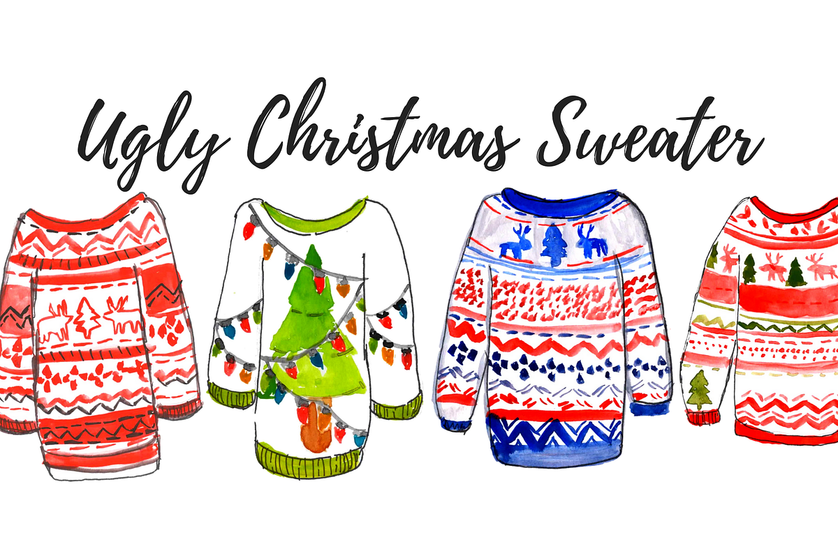 Ugly Christmas sweater clipart set in Illustrations - product preview 8
