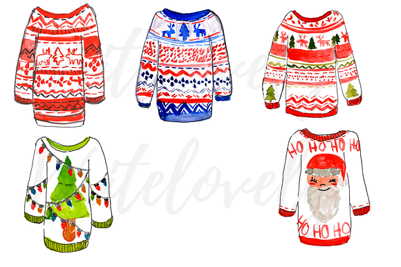 Ugly Christmas sweater clipart set in Illustrations - product preview 1