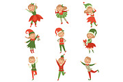 Cute playful boys and girls in elf