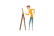 Artist painting on canvas standing