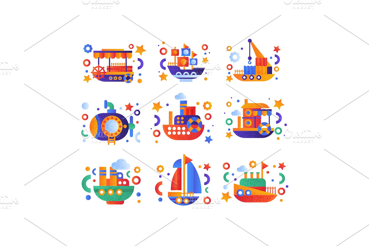 Retro cute water transport set in Illustrations - product preview 8
