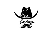 Cowboy hat and mustache, USA symbol