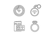NFC technology linear icons set