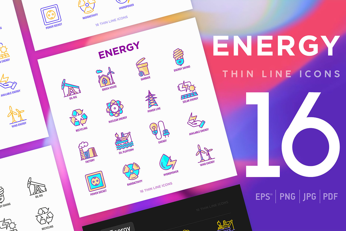 Energy | 16 Thin Line Icons Set in Icons - product preview 8
