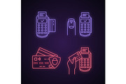 NFC payment neon light icons set