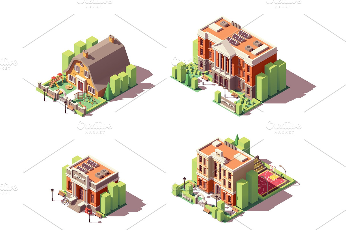 Isometric educational buildings set in Illustrations - product preview 8