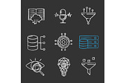 Machine learning chalk icons set