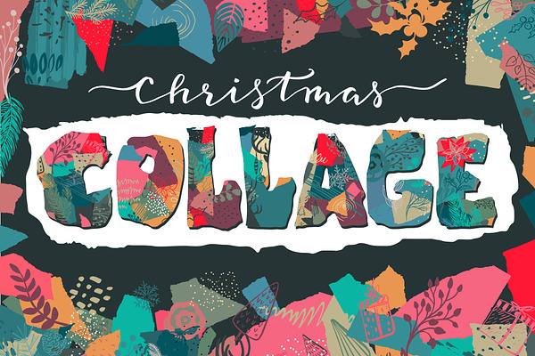 Christmas collage vector set