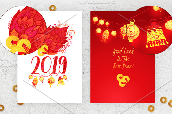 2019.Set of Chinese New Year Cards 2 in Card Templates - product preview 1