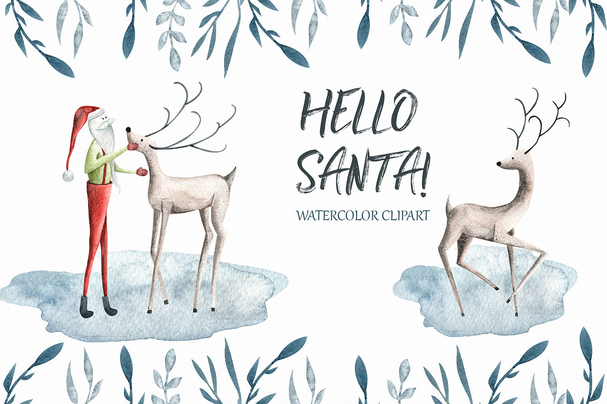 Hello Santa Watercolor clipart in Illustrations - product preview 8