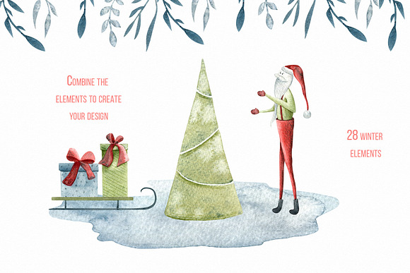 Hello Santa Watercolor clipart in Illustrations - product preview 3