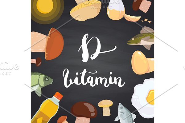 Vector vitamin D elements, mushrooms