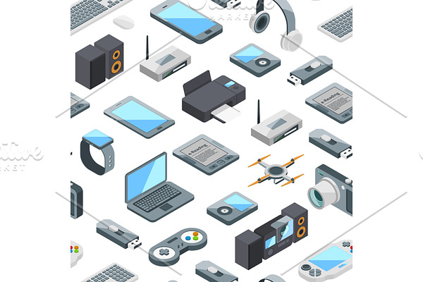 Vector isometric gadgets icons